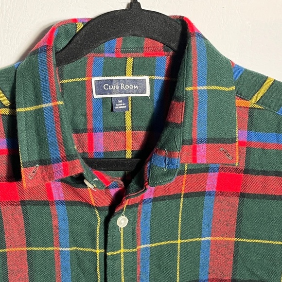 Club Room Red and Green Plaid Button Down Shirt Medium Cotton - Picture 3 of 11